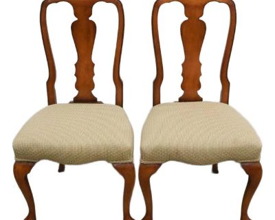Late 20th Century Pair of Queen Anne Style Mahogany and Upholstered Seat Dining Chairs
