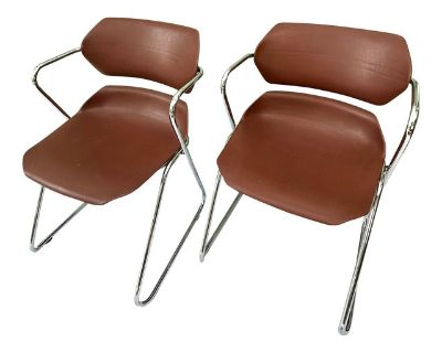 1970s Chrome Acton Stacker Office Chairs - a Pair