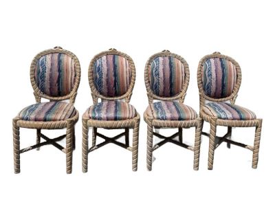 1980s Set of 4 Vintage Dining Chairs Rope Twist