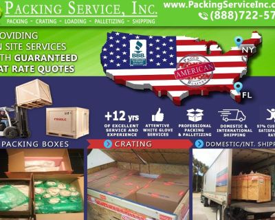 Established in 2003, Packing Service, Inc., specializes in Loading, Crating, Palletizing and Shipping services on-site and all across the nation. With over 10 years in the business, we have formed a reputable and reliable track record with a 97% Customer Satisfaction rating.

Packing Service, Inc. only hires professional staffing with compliance under our policies and contracts; in doing so, we...