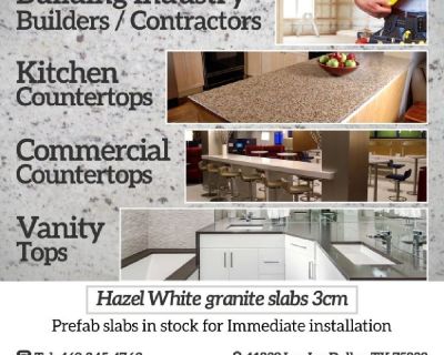 Hazel White granite slabs 3cm
  kitchen countertops - vanity tops
commercial countertops
   Tel: 469 904 2719
11239 Leo Ln, Dallas, TX 75229
 
www.lodecountertops.com