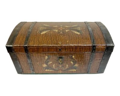 Antique German Hand Painted Folk Art Domed Small Size Chest or Trunk