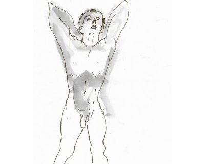 1960s Lillian Manney Stretching Male Nude Watercolor