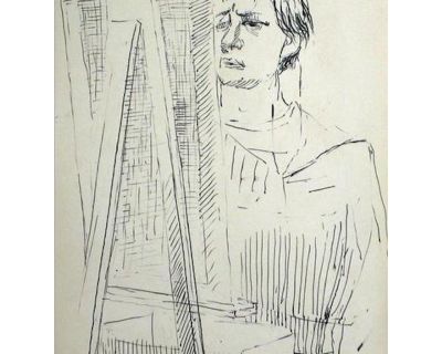 Artist at the Easel Mid Century Ink on Paper