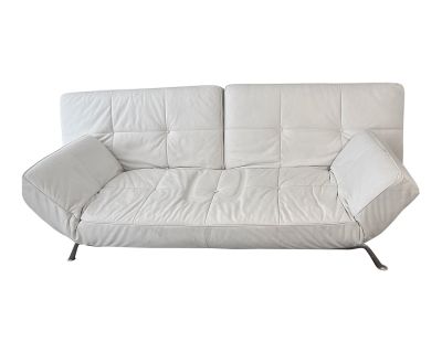 Ligne Roset French Contemporary White Leather Convertible Couch, Queen Bed