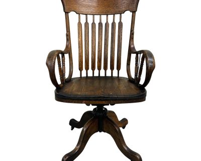 Antique Oak Adjustable Swivel Rolling Desk Chair