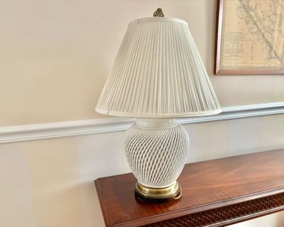 Vintage Ceramic, Braided Swirl Globe Table Lamp - AS IS - One Side Has Broken Piece As Shown