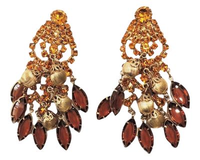 Vintage Faux-Citrine & Bezel Set Faux-Topaz Chandelier Clip Earrings - 2 Pieces