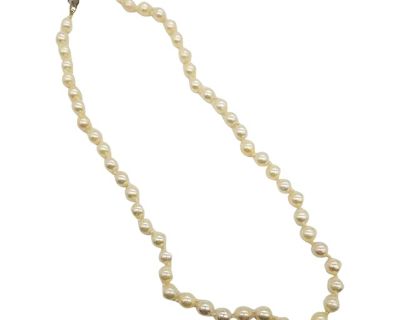 Mid-Century South Sea Roud Pearl Choker Necklace on Silk Cord W/ Silver Clasp