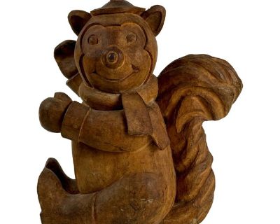 Large Vintage Hand Carved Wood Squirrel Mascot Sculpture, Early 20th Century