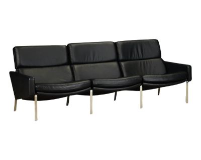 Black Leather FK-883 Three-Seat Sofa by Preben Fabricius & Jorgen Kastholm
