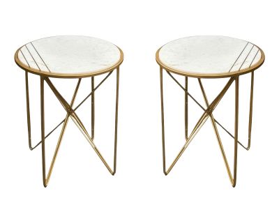 Pair of Brass and Marble Top Side Tables