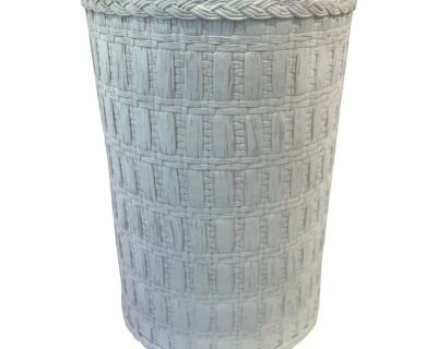 Vintage White Wicker Waste Basket