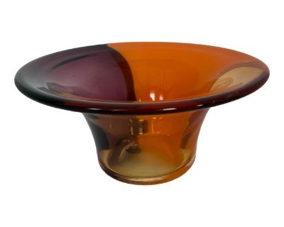 Mid 20th Century Blown Art Glass Vase Cachepot in Amber Eggplant & Burnt Orange