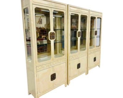 1970s Vintage "Faux Goatskin" Finish Display Cases From Henredon - 3 Pieces