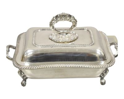 Antique English Sheffield Victorian Silver Plated Lidded Food Warmer Serving Platter