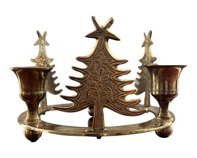 1960s Solid Brass Christmas Tree Candle Holder