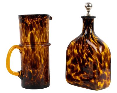 Christian Dior Home Tortoiseshell Glass Barware Set Pitcher and Decanter, Set of 2