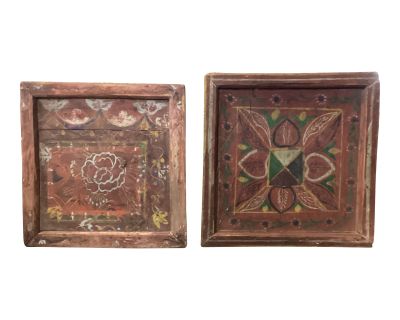 Set of 2 Vintage Small Decorative Red Trays From Pakistan