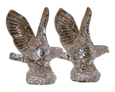 Pair of Vintage Irish Crystal Waterford Flying Eagle Sculptures