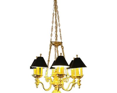 18 Light Chandelier French Country Bouillotte Brass With Ebony Tole Shades