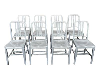 Set of 8 Vintage (Pre-1990) Emeco 1006 Aluminum Navy Chairs