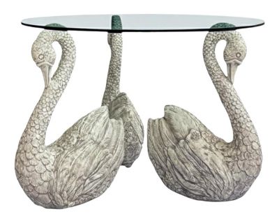 This is wonderful neo-classical style center table. The three large swans are extremely heavy and free standing, so they could easily support a larger 60 round top. The swans are composition with a detailed casting. The piece is unmarked. From garden to foyer to dining, this piece is a winner.. Dimensions 42 W 42 D 30 H Styles Neoclassical Number of Table Leaves 0 Table Shape Round Dining Table...