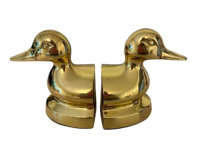 Vintage Solid Polished Brass Mallard Duck Bookends, a Pair