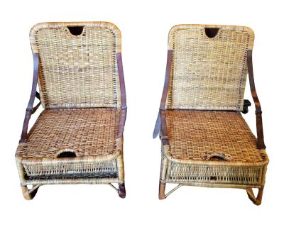 Early 20th Century Pair of Folding Wicker Boat Seats