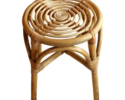 Bamboo and Rattan Plant Stand, Stool, Handmade, Braided, Vintage