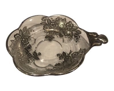 Vintage Floral Design Scalloped Rim Silver Overlay Candy Dish