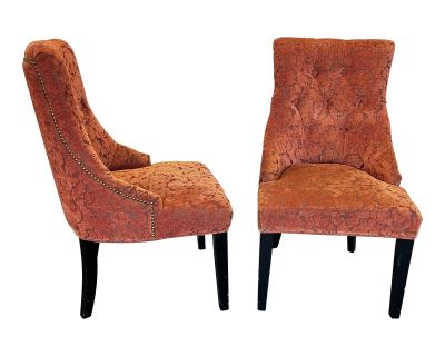 Vintage Orange Brocade Dining Chairs - a Pair