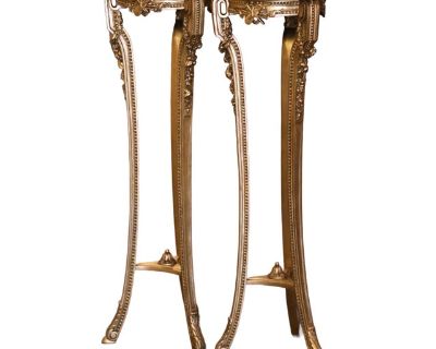 Pair of 19th Century French Louis XV Carved Giltwood Three-Leg Pedestals
