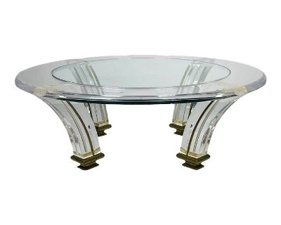 1970s Vintage Lucite & Brass Coffee Table