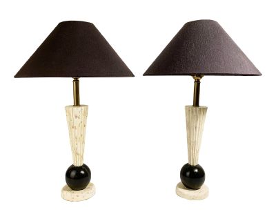 1980s Ethan Allen Postmodern Memphis Style Lamps - a Pair