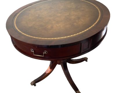 Mid 20th Century Traditional W & J Sloane Style Drum Leather Table Claw Feet