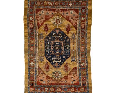 Brown Vintage Bakshaish Handmade Wool Rug With Medallion Design