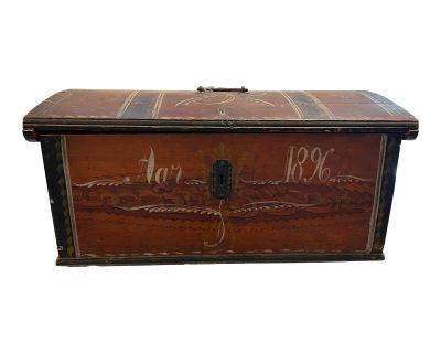 1896 Norwegian Wedding Chest All Original Old Paint and Hardware