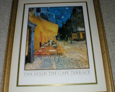 Vincent Van Gogh Art Print "The Cafe Terrace" Paris - Antique Gold Frame
