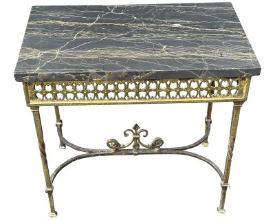 French Art Deco Gilt Iron With Marble Top Side Table