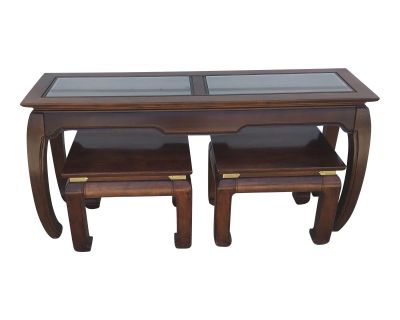 1970s Chinoiserie Style Console Table with benches - Set of 3