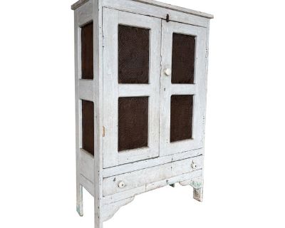 Primitive Antique Tin Stamped Pie Safe-Cupboard (Circa 1700's)