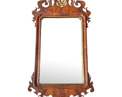 Mid 20th Century Chippendale Antique Style Mahogany Mirror With Carved Crest