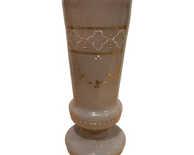 Antique Purple Porcelain Hand Painted Floral Vase With Scalloped Edge Gold Detail