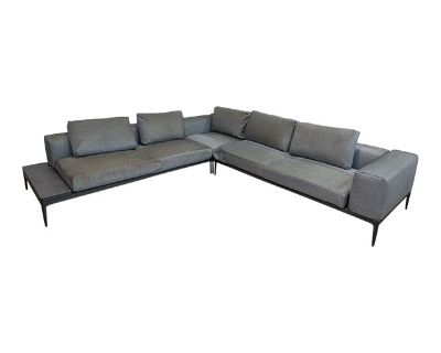 Outdoor patio sofa with weather resistant upholstery, powder coated aluminum frame and ceramic attached side table. Brand: Bayon Design Studio. Original Price: $16503. Dimensions (in): 122W x 41D x 25H.. Dimensions 122 W 41 D 25 H Styles Modern Number of Seats 5 Period 2000 - 2009 Country of Origin United States Item Type Vintage, Antique or Pre-owned Shop Sustainably with Chairish Materials Al...