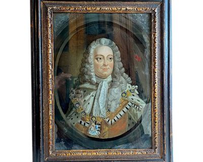 18th Century British School Georgian Reverse Glass Painting, Portrait of King George II