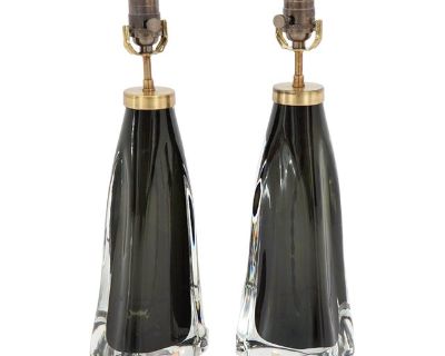 Pair of Black Orrefors Crystal Lamps
