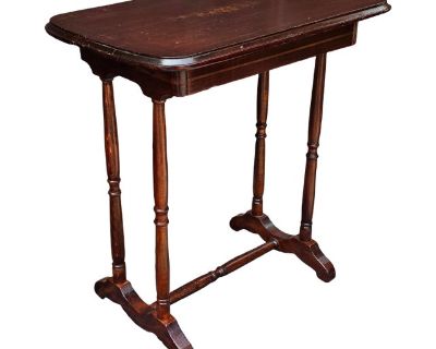 Antique Cherry Stained and Flower Decorated Side Table