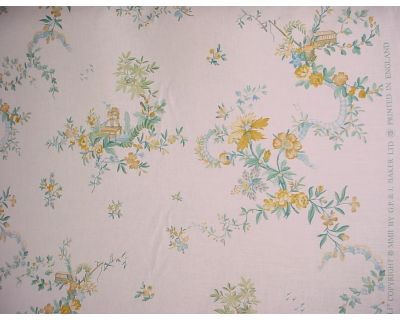 Cottage Gp & J Baker Tali Aqua Butter Printed Floral Upholstery Fabric - 5-3/8y