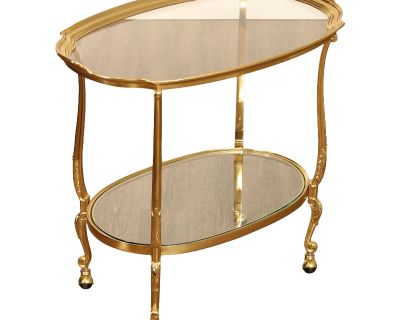 French Louis XV Style Brass & Glass Server Bar Cart Attributed to Labarge